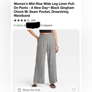 A New Day Black and White Gingham Check Pull On Pants, Size Medium